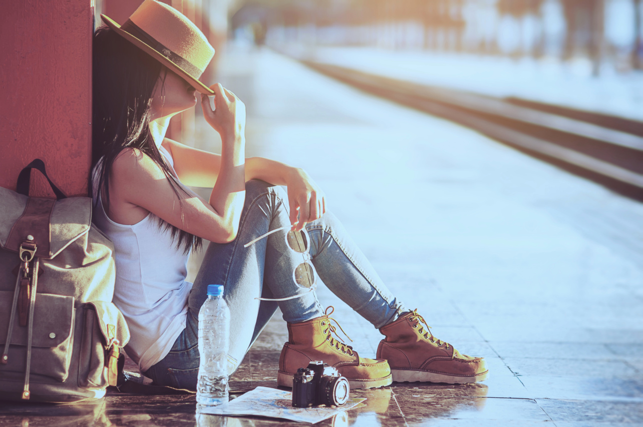 Traveling Girl Waiting for the Train